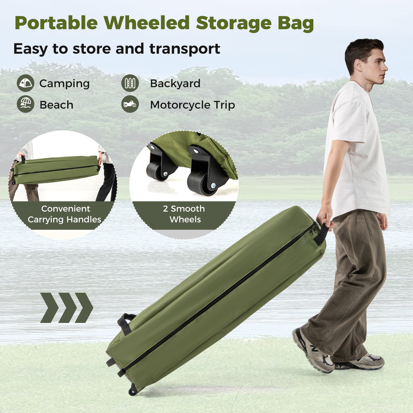 2-Person Camping Cot Tent for Adults with Pop-up Tent Shelter-Green