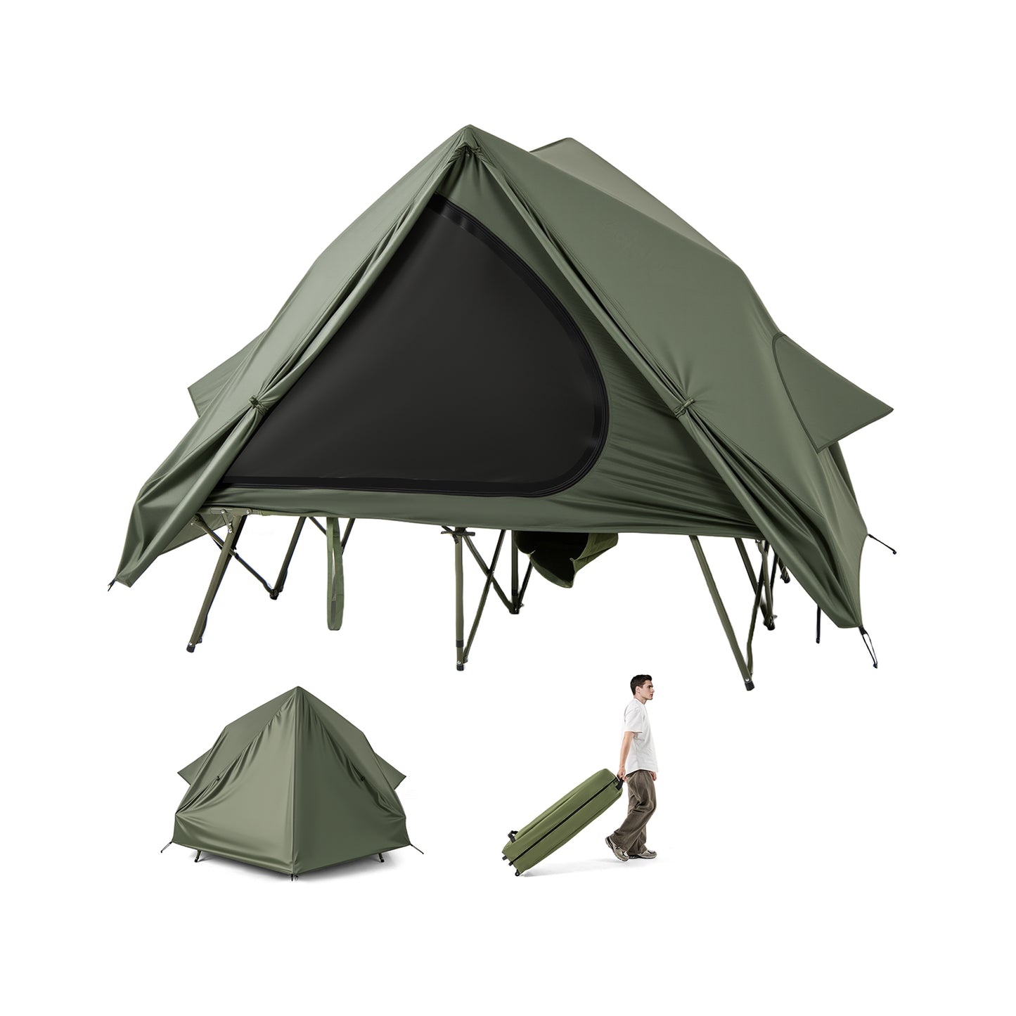 2-Person Camping Cot Tent for Adults with Pop-up Tent Shelter-Green
