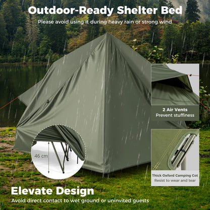 2-Person Camping Cot Tent for Adults with Pop-up Tent Shelter-Green