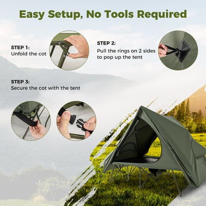 2-Person Camping Cot Tent for Adults with Pop-up Tent Shelter-Green