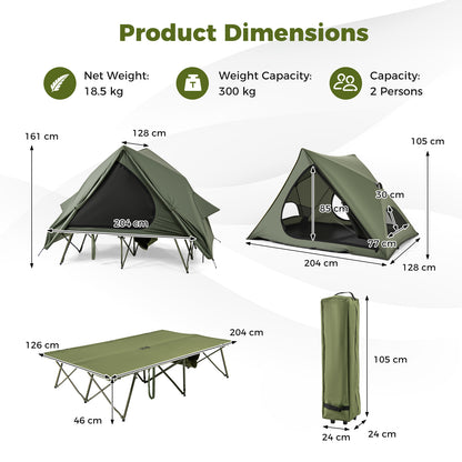 2-Person Camping Cot Tent for Adults with Pop-up Tent Shelter-Green