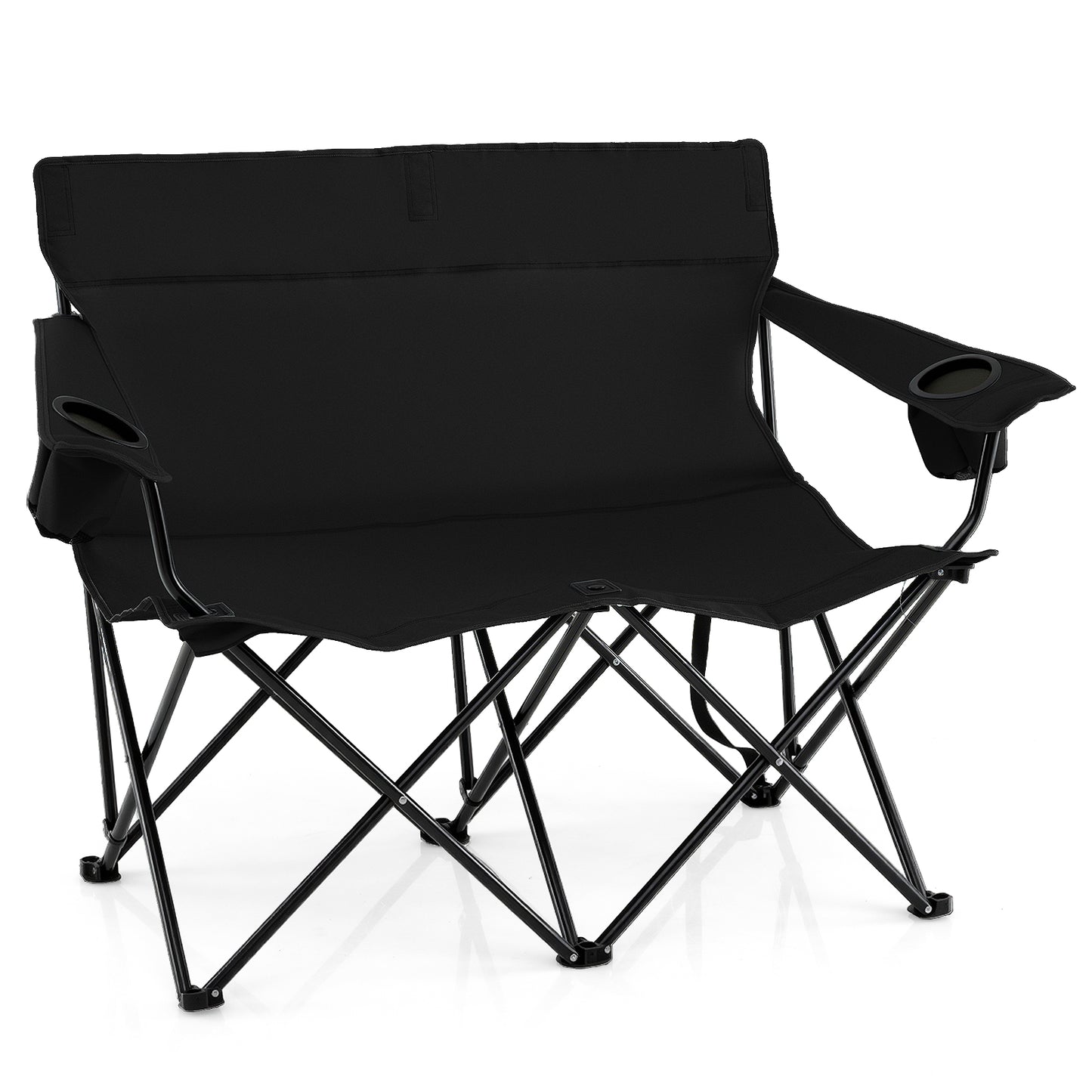 Double Camping Chair 2-Person Outdoor Folding Love seat with Cup Holders-Black
