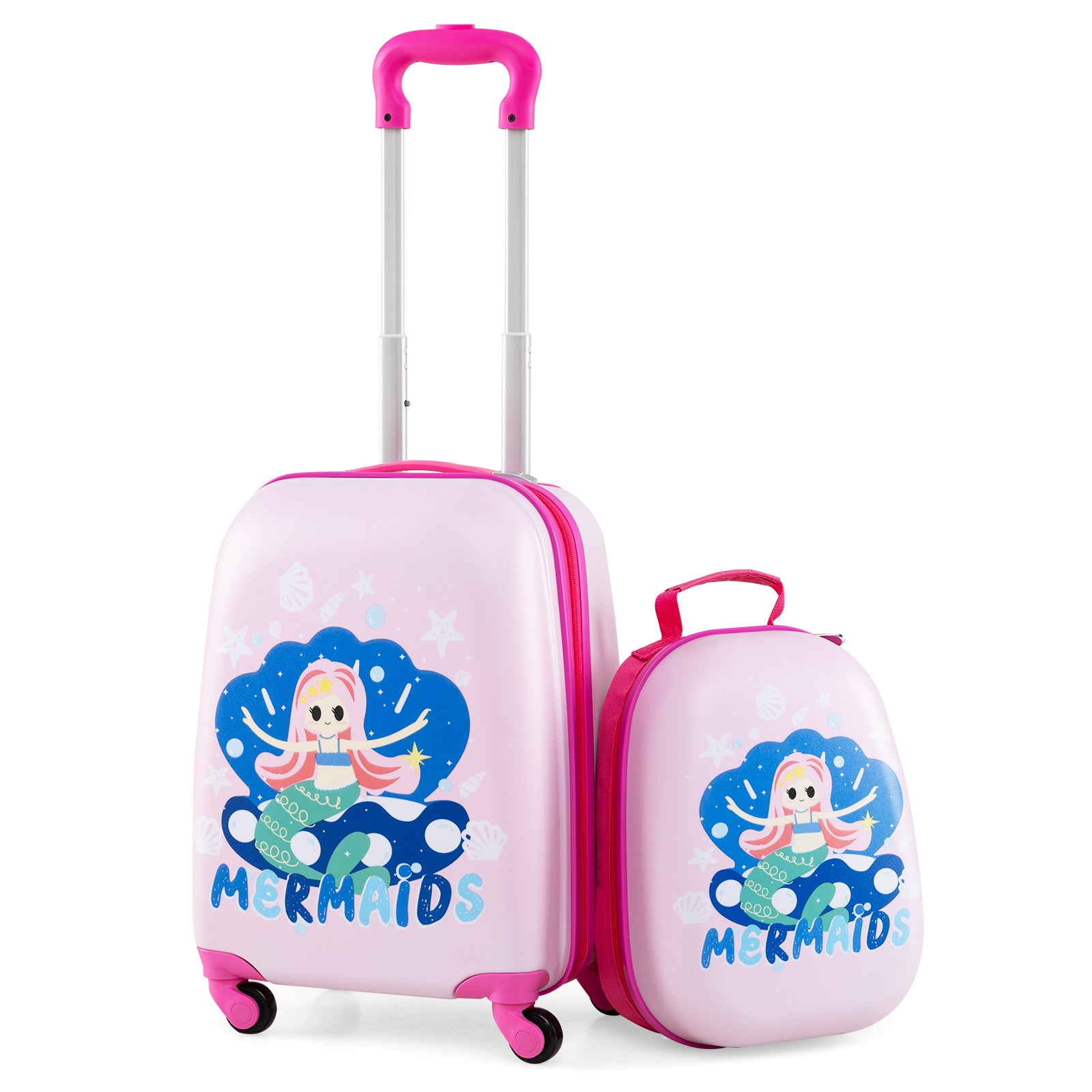 2-Piece Carry-on Luggage Set with Spinner Wheels for Children-Mermaid-Pink