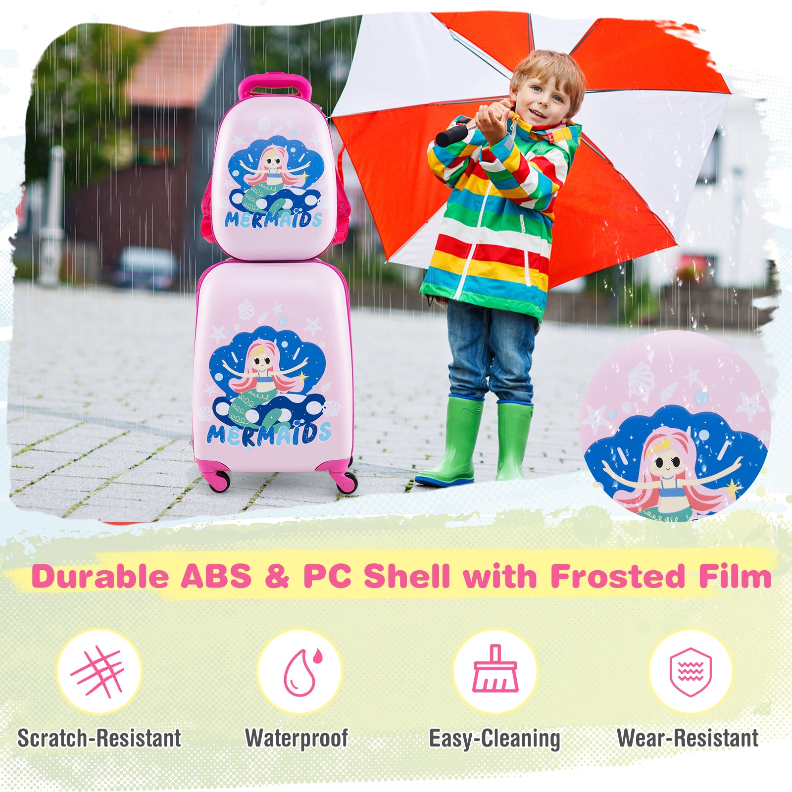 2-Piece Carry-on Luggage Set with Spinner Wheels for Children-Mermaid-Pink