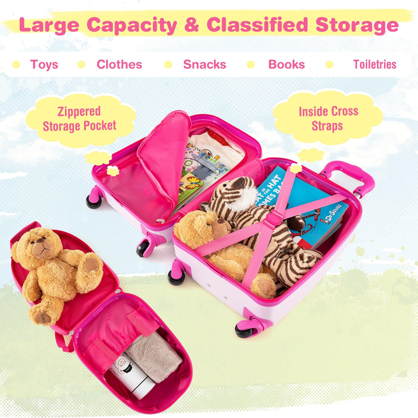2-Piece Carry-on Luggage Set with Spinner Wheels for Children-Mermaid-Pink
