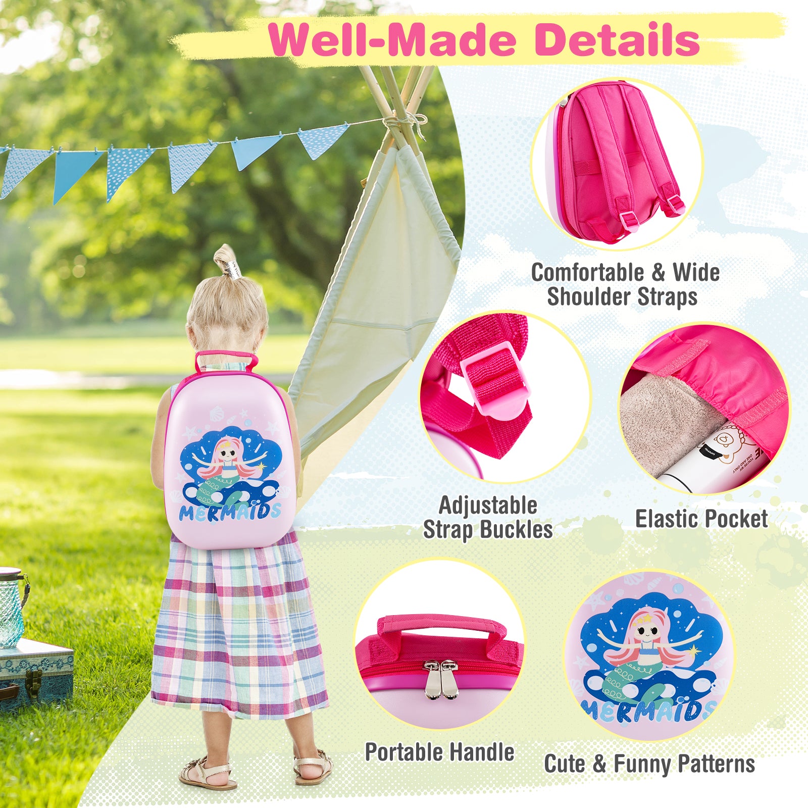 2-Piece Carry-on Luggage Set with Spinner Wheels for Children-Mermaid-Pink