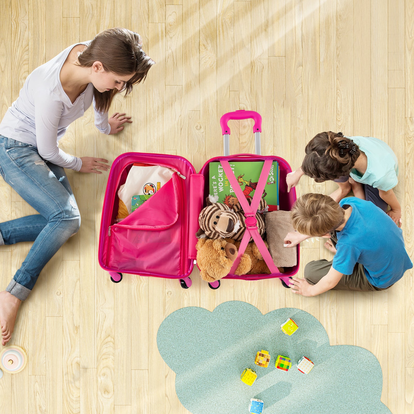 2-Piece Carry-on Luggage Set with Spinner Wheels for Children-Unicorn-Peach Red
