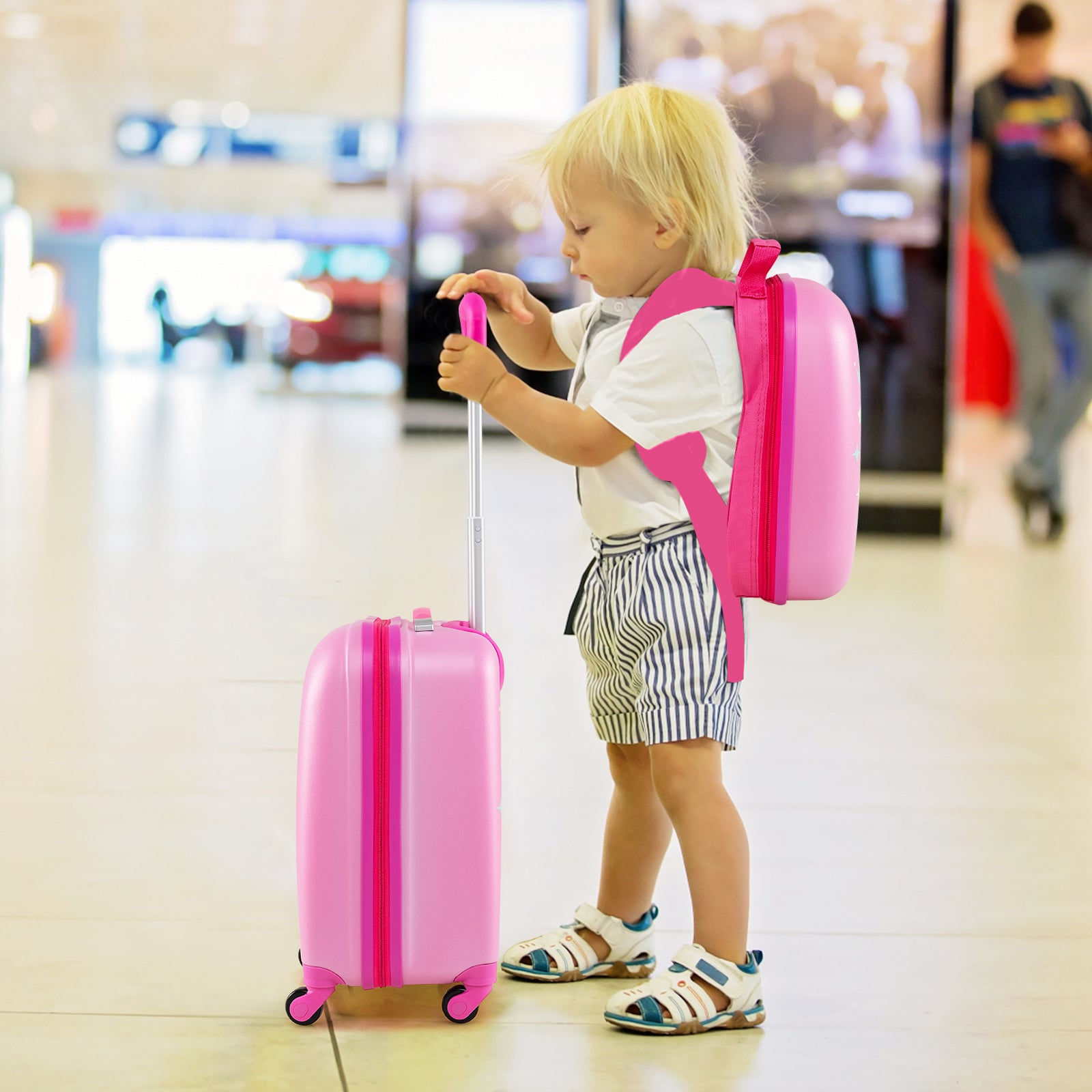 2-Piece Carry-on Luggage Set with Spinner Wheels for Children-Unicorn-Peach Red