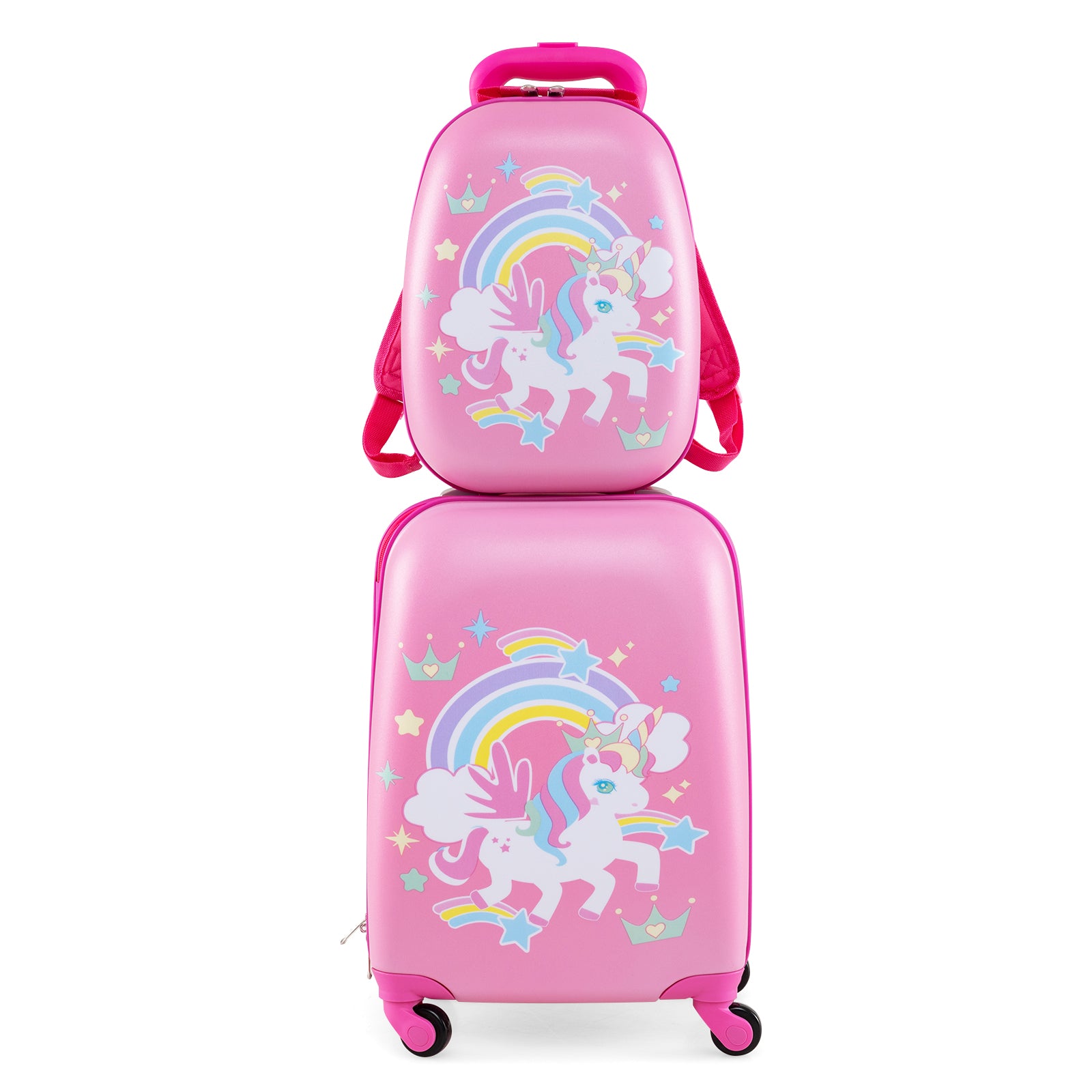 2-Piece Carry-on Luggage Set with Spinner Wheels for Children-Unicorn-Peach Red