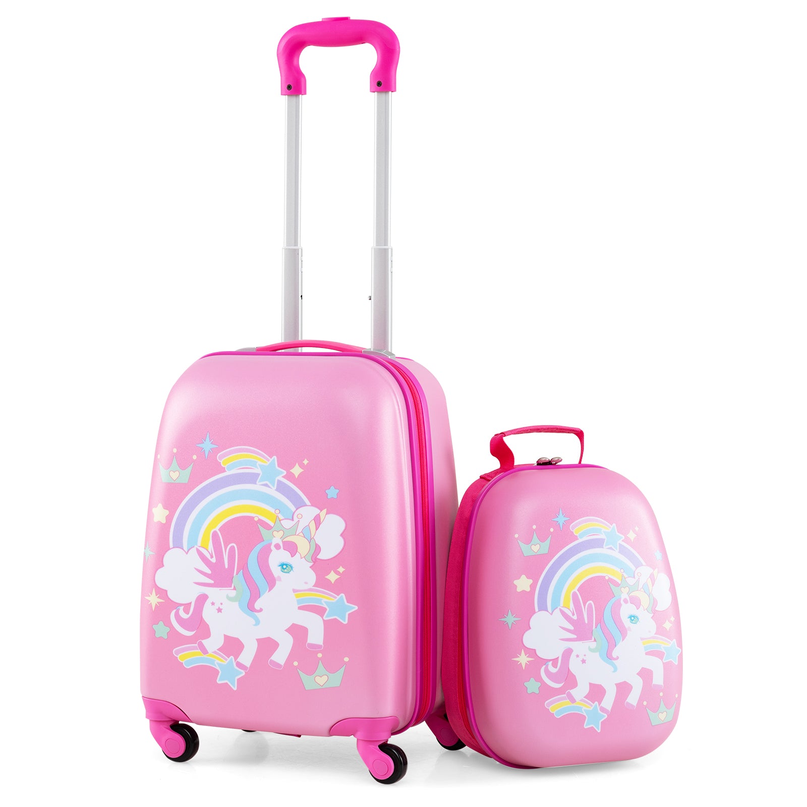 2-Piece Carry-on Luggage Set with Spinner Wheels for Children-Unicorn-Peach Red