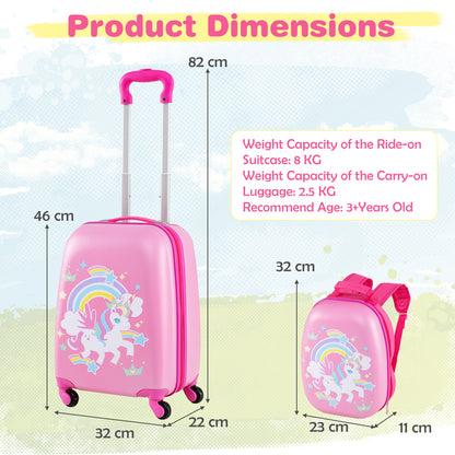 2-Piece Carry-on Luggage Set with Spinner Wheels for Children-Unicorn-Peach Red