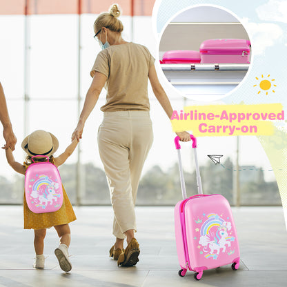 2-Piece Carry-on Luggage Set with Spinner Wheels for Children-Unicorn-Peach Red