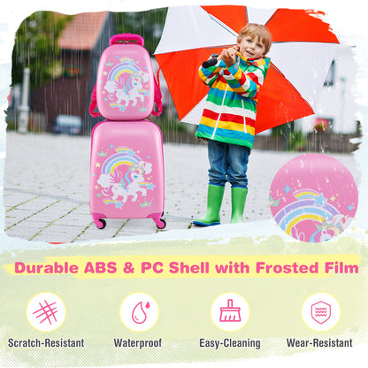 2-Piece Carry-on Luggage Set with Spinner Wheels for Children-Unicorn-Peach Red