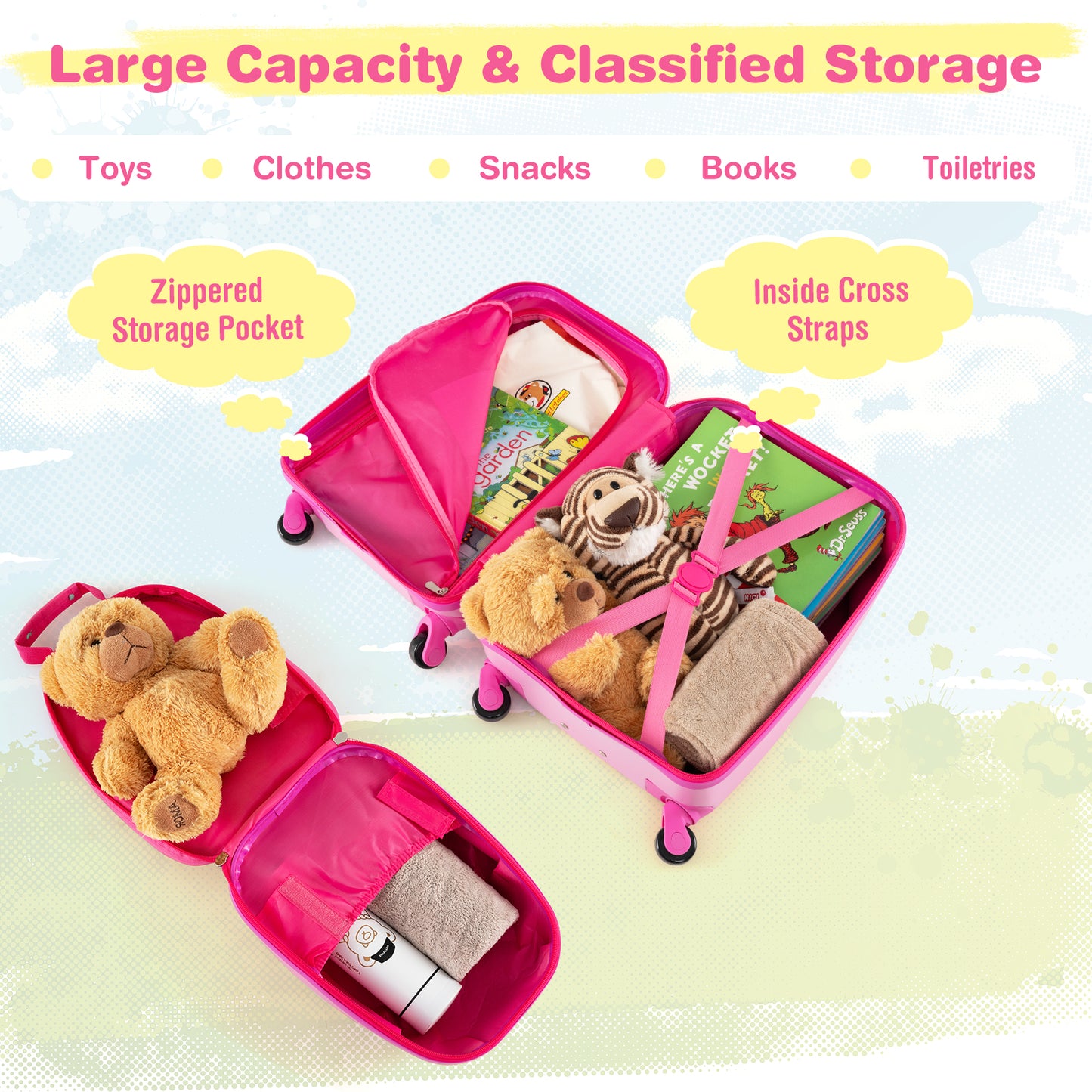 2-Piece Carry-on Luggage Set with Spinner Wheels for Children-Unicorn-Peach Red