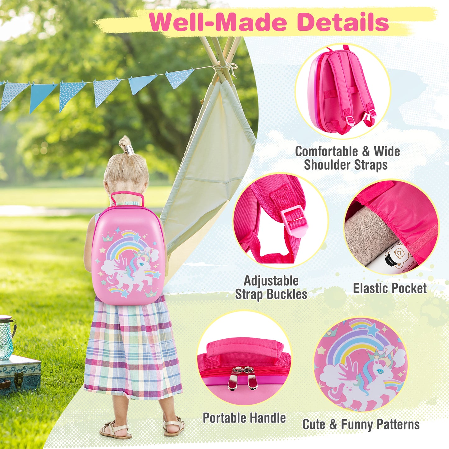 2-Piece Carry-on Luggage Set with Spinner Wheels for Children-Unicorn-Peach Red