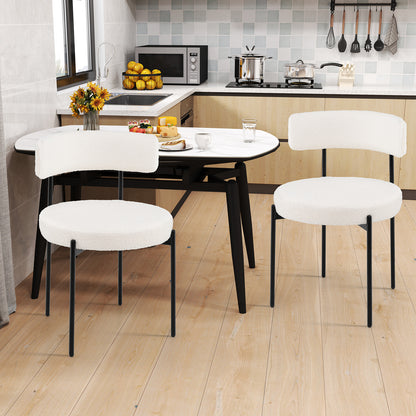 Dining Chairs Set of 2 Round Upholstered Sherpa with Curved Backrest-White