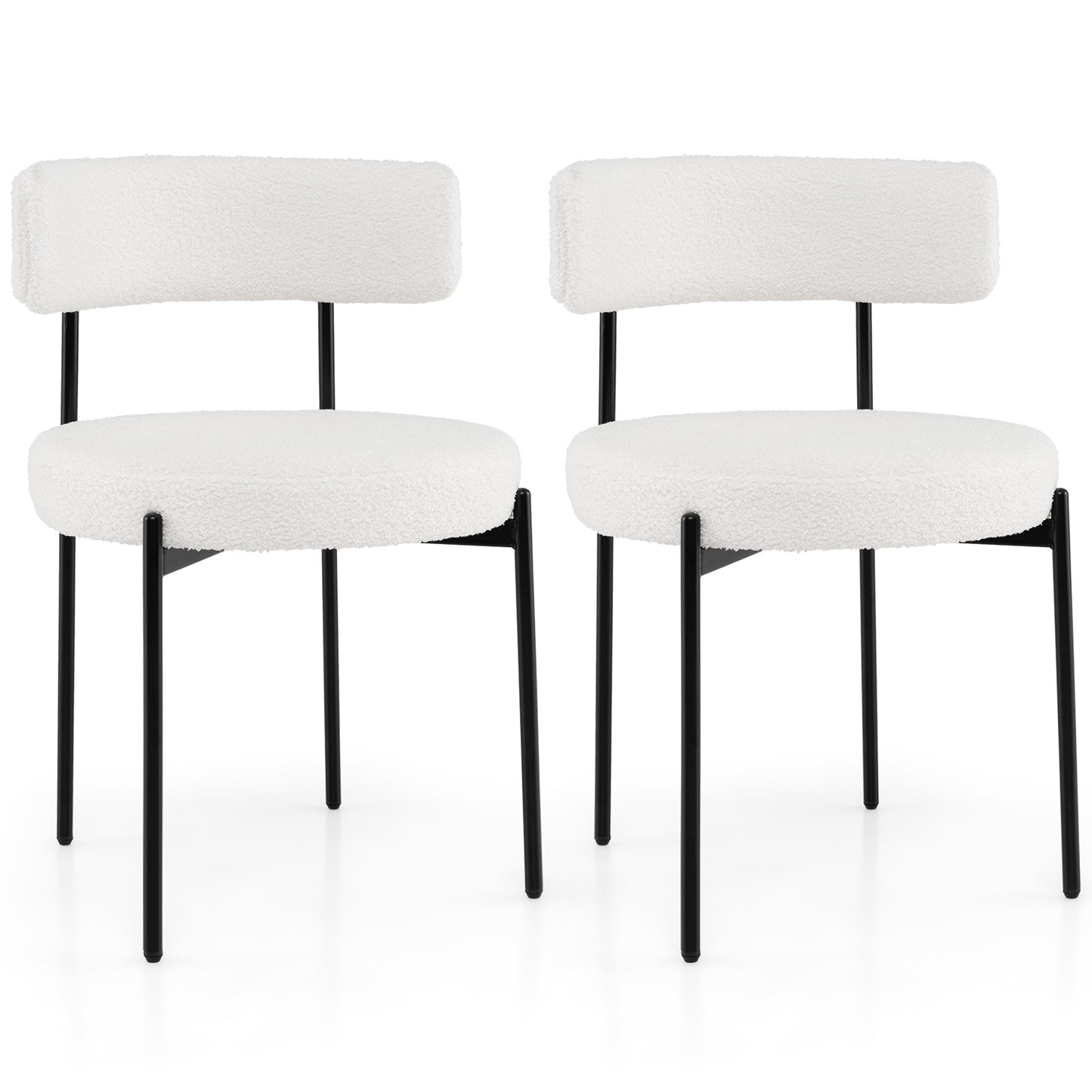 Dining Chairs Set of 2 Round Upholstered Sherpa with Curved Backrest-White