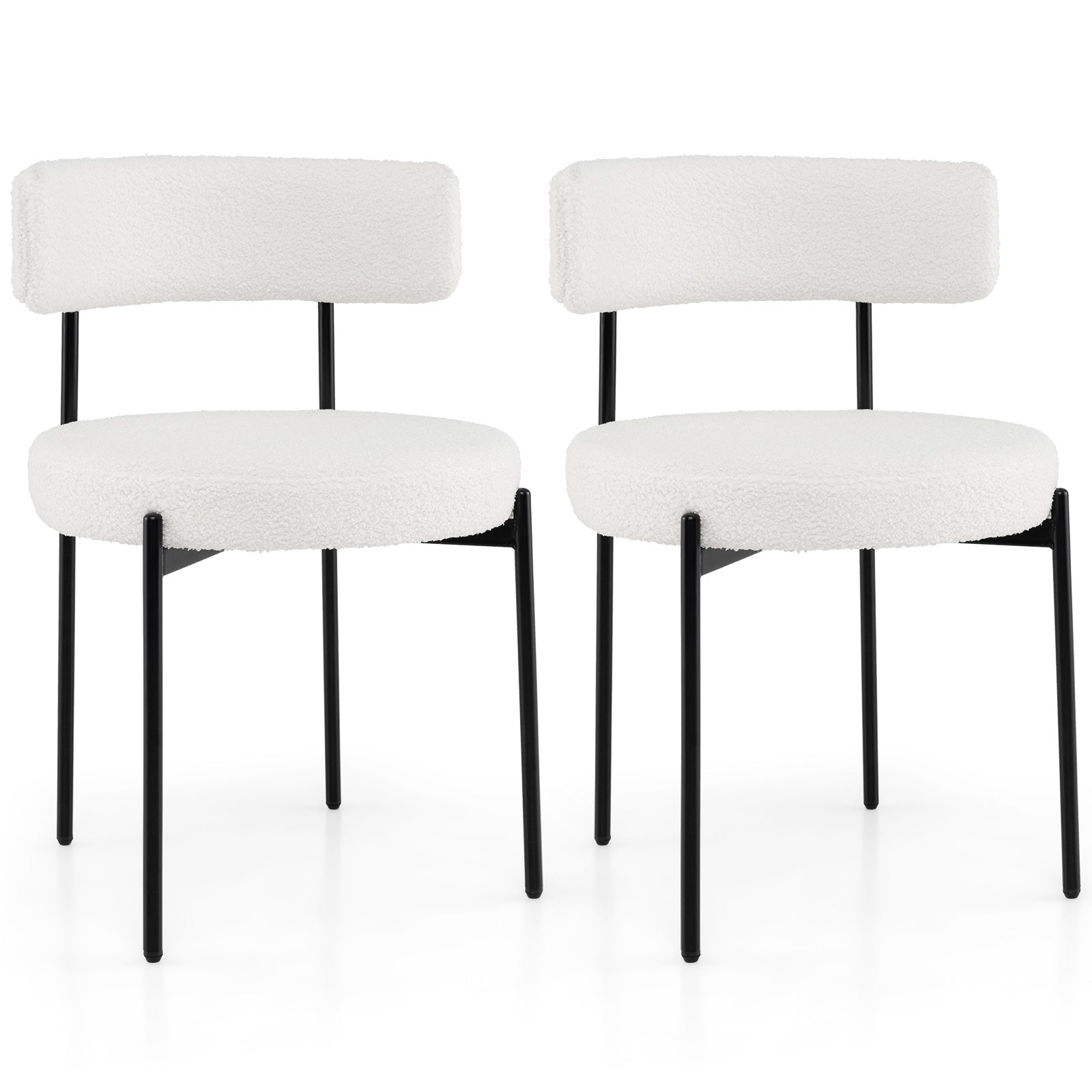 Dining Chairs Set of 2 Round Upholstered Sherpa with Curved Backrest-White
