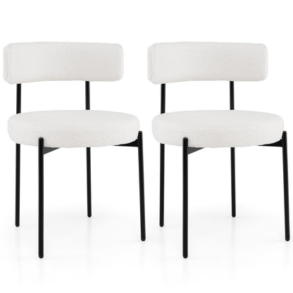 Dining Chairs Set of 2 Round Upholstered Sherpa with Curved Backrest-White