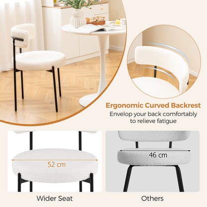 Dining Chairs Set of 2 Round Upholstered Sherpa with Curved Backrest-White