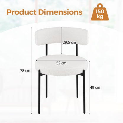 Dining Chairs Set of 2 Round Upholstered Sherpa with Curved Backrest-White