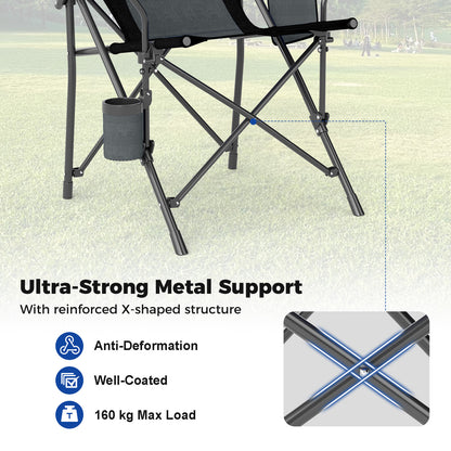 2 Portable Camping Chairs with Cup Holder and Side Pocket-Black