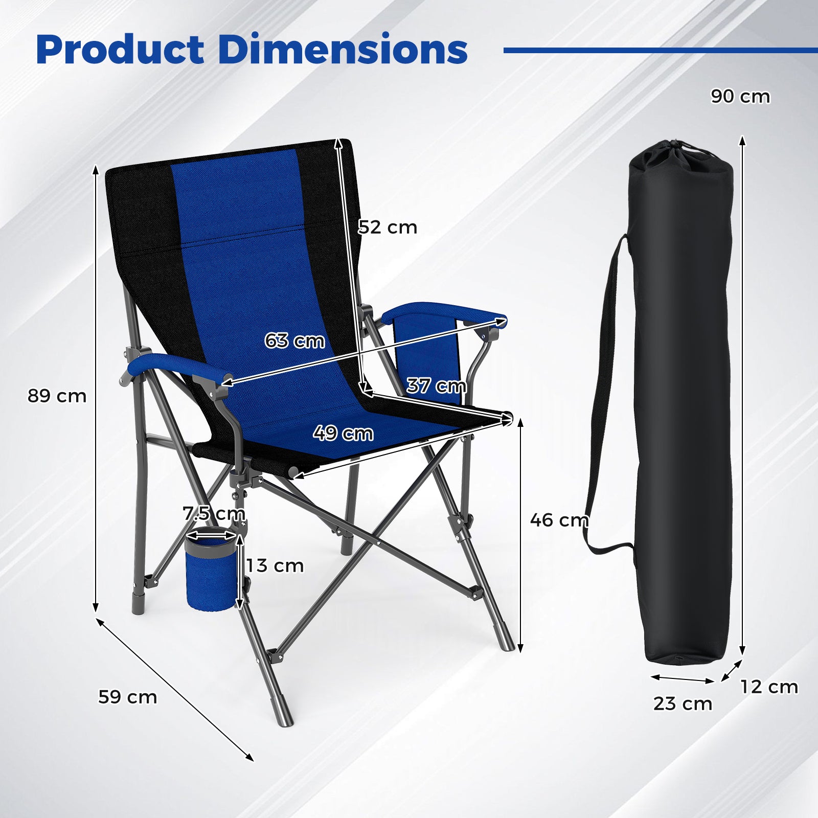 2 Portable Camping Chairs with Cup Holder and Side Pocket-Navy