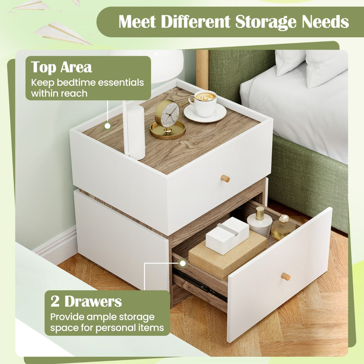 2-Drawer Nightstand Modern Bedside Table with Storage