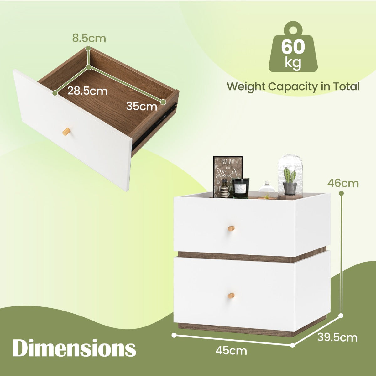 2-Drawer Nightstand Modern Bedside Table with Storage