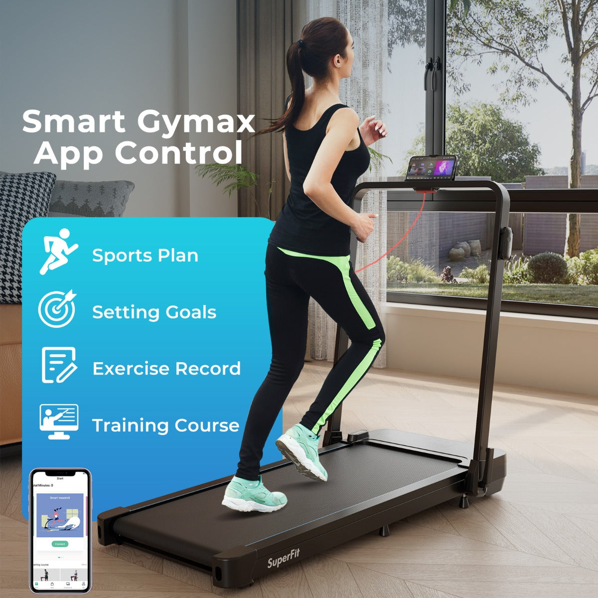 Costway 2 in 1 Folding Treadmill with Remote and APP Control and LED Display-Black