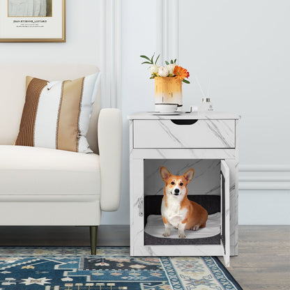 2-In-1 Furniture Dog Crate with Drawer-White