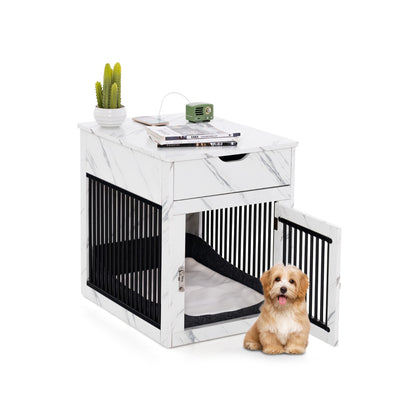 2-In-1 Furniture Dog Crate with Drawer-White