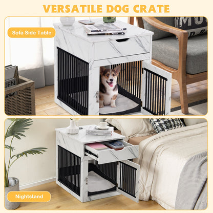 2-In-1 Furniture Dog Crate with Drawer-White