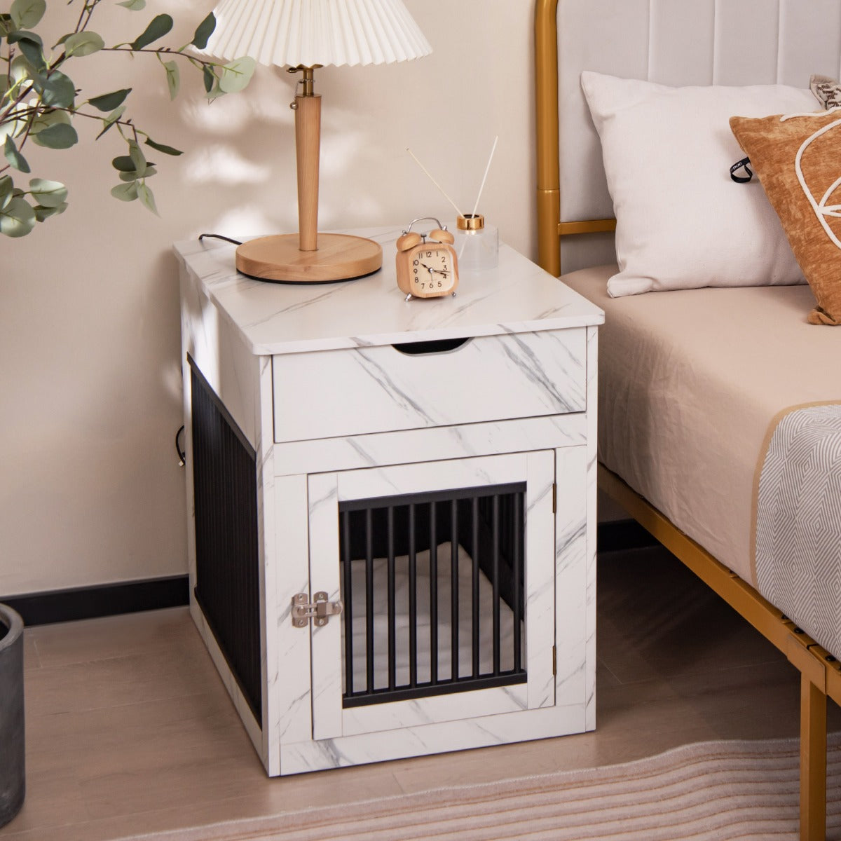2-In-1 Furniture Dog Crate with Drawer-White