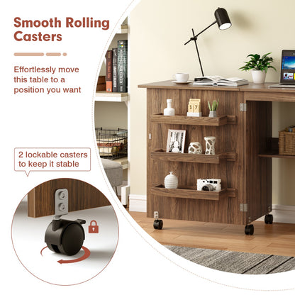 Costway 2-In-1 Multifunctional Sewing Machine Cart Table with Lockable Casters-Brown