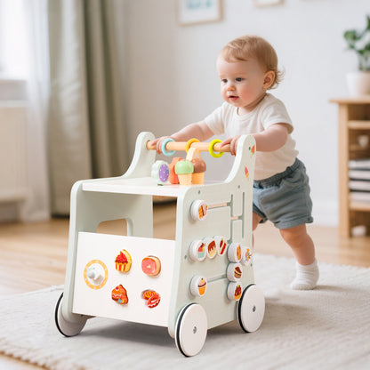 2 in 1 Wooden Baby Walker with Interactive Accessories-Light Green
