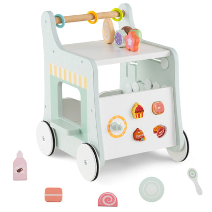 2 in 1 Wooden Baby Walker with Interactive Accessories-Light Green