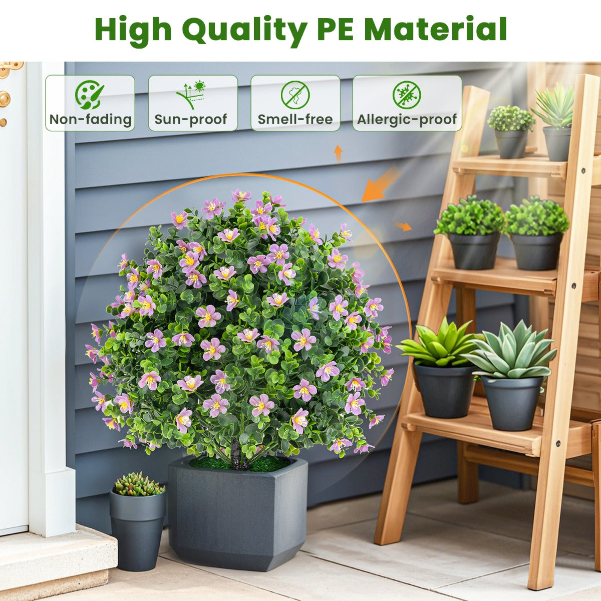 2 Pack Artificial Boxwood Topiary Ball Tree with Flowers and Plastic Nursery Pot-Purple