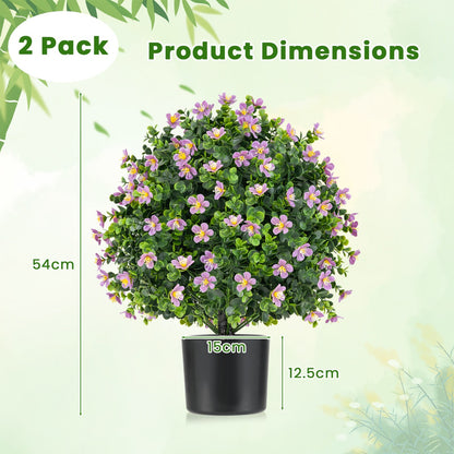 2 Pack Artificial Boxwood Topiary Ball Tree with Flowers and Plastic Nursery Pot-Purple
