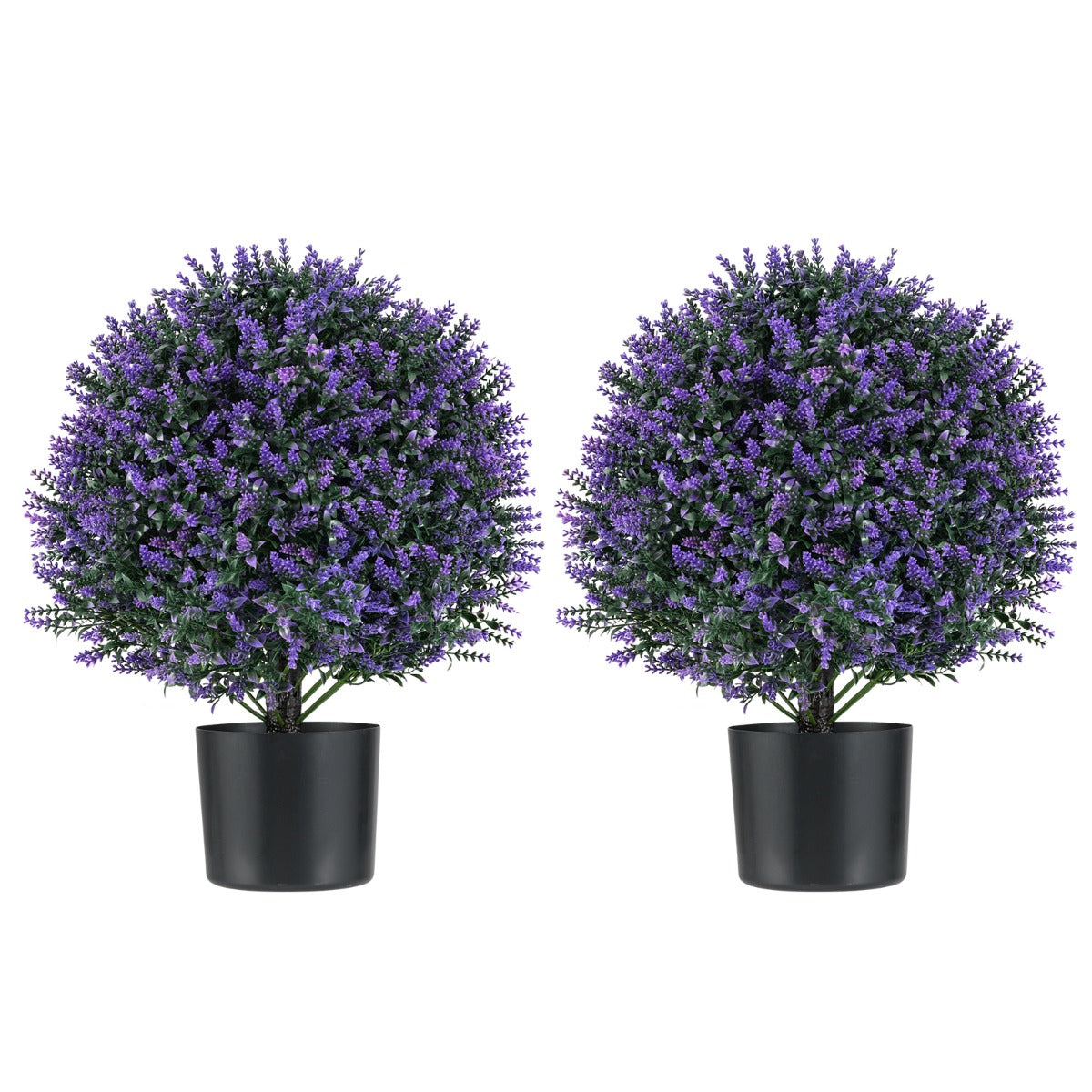 2 Pack Faux Shrub Bushes with Flowers and Plastic Nursery Pot-Purple
