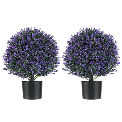 2 Pack Faux Shrub Bushes with Flowers and Plastic Nursery Pot-Purple