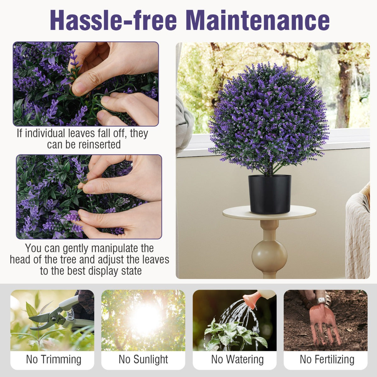 2 Pack Faux Shrub Bushes with Flowers and Plastic Nursery Pot-Purple