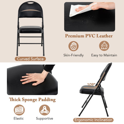 2/4 Pack Folding Chairs Padded Party Chairs with Metal Frame-Black-2 pieces