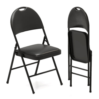 2/4 Pack Folding Chairs Padded Party Chairs with Metal Frame-Black-2 pieces