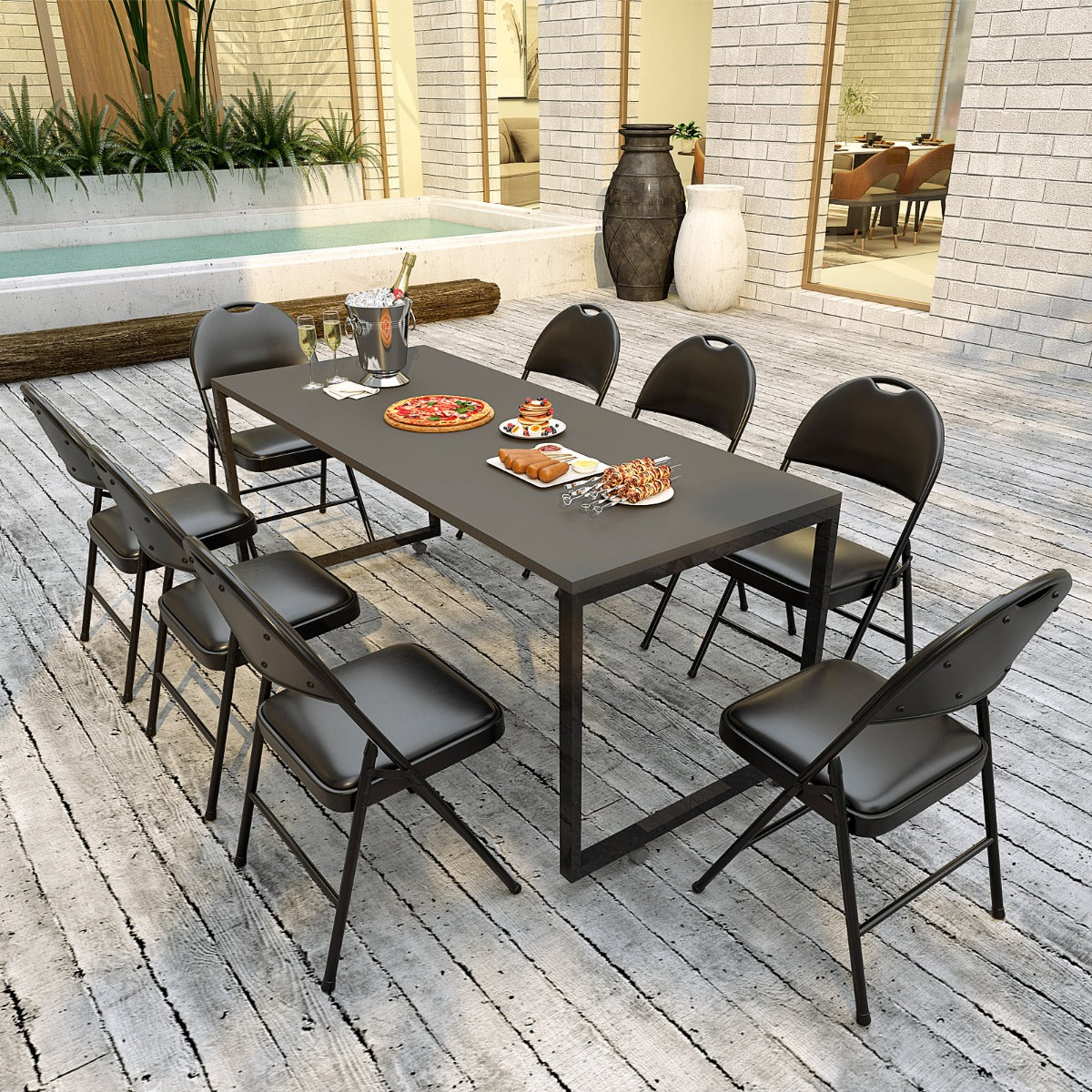2/4 Pack Folding Chairs Padded Party Chairs with Metal Frame-Black-2 pieces