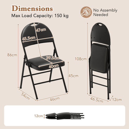 2/4 Pack Folding Chairs Padded Party Chairs with Metal Frame-Black-2 pieces