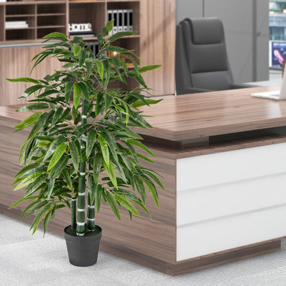 2 Pack Tall Fake Bamboo Artificial Potted Tree with 3 PE Trunk-Green-Green-2 Pieces