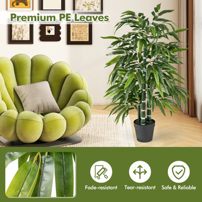 2 Pack Tall Fake Bamboo Artificial Potted Tree with 3 PE Trunk-Green-Green-2 Pieces