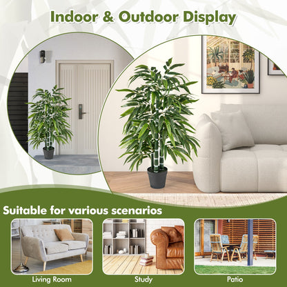 2 Pack Tall Fake Bamboo Artificial Potted Tree with 3 PE Trunk-Green-Green-2 Pieces