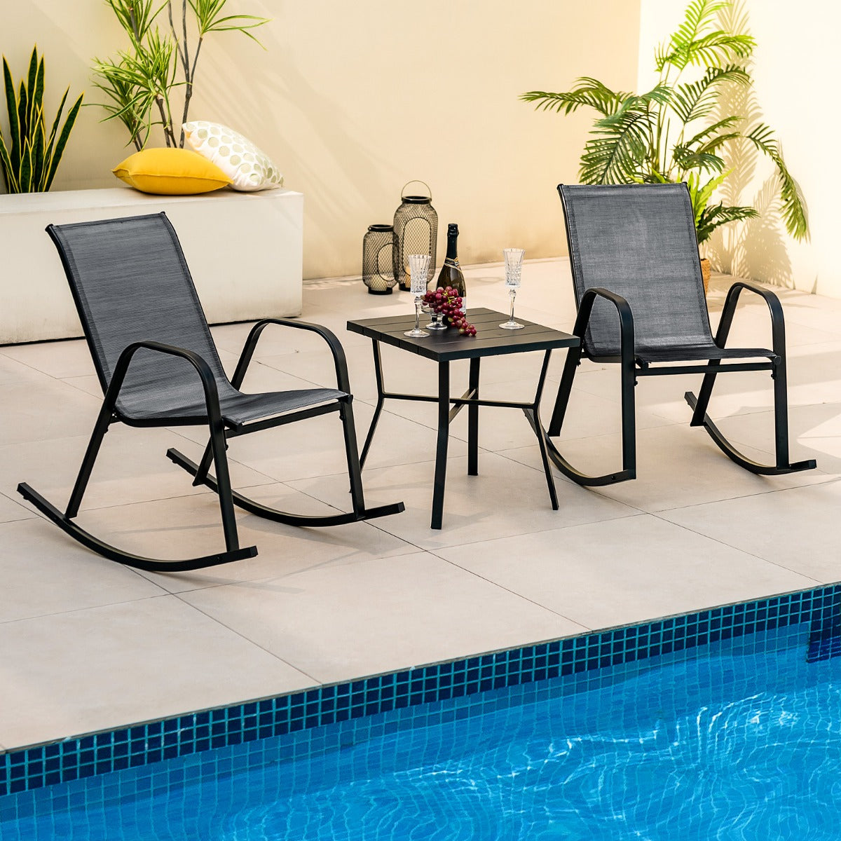Costway Set of 2 Patio Rocking Chair with Breathable Fabric Seat-Black
